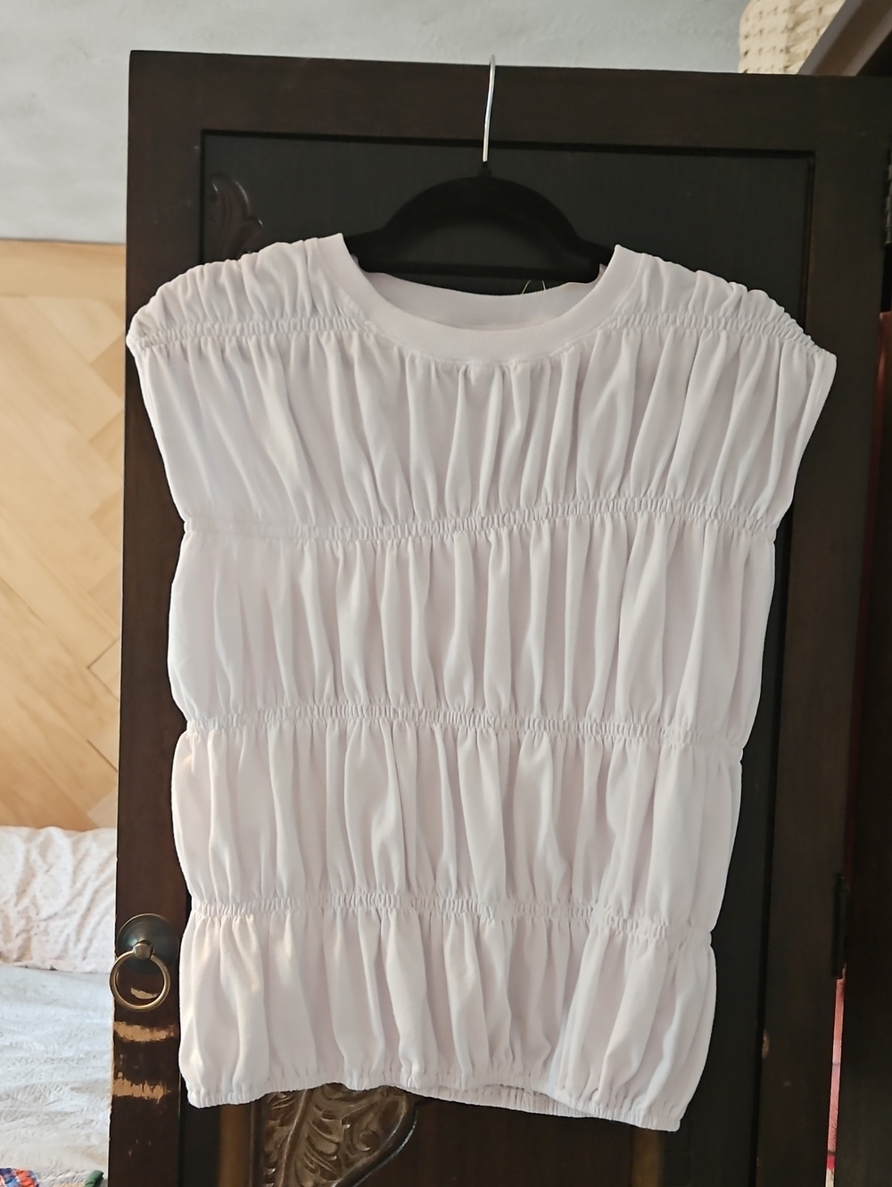 White Smocked Short-Sleeve Women's Top